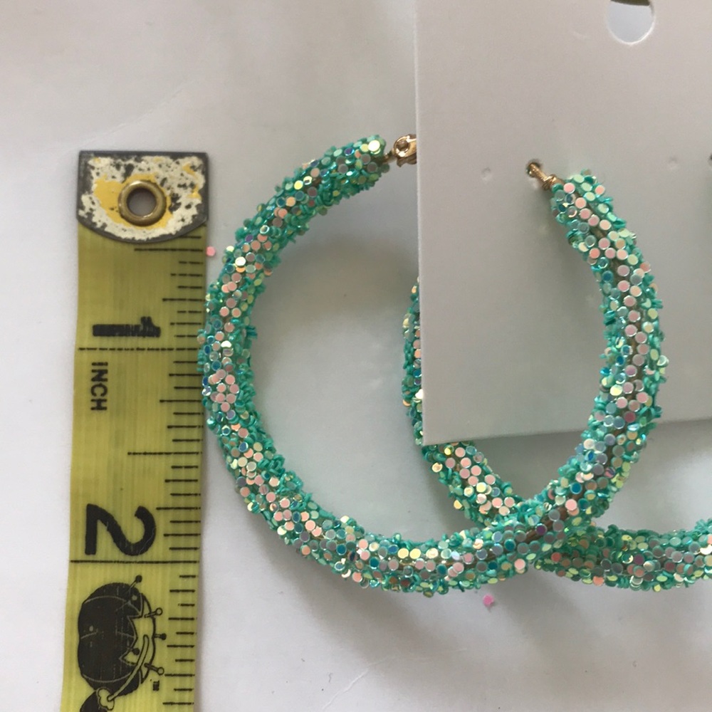 Green Glitter Hoop Earrings - Picture 4 of 5